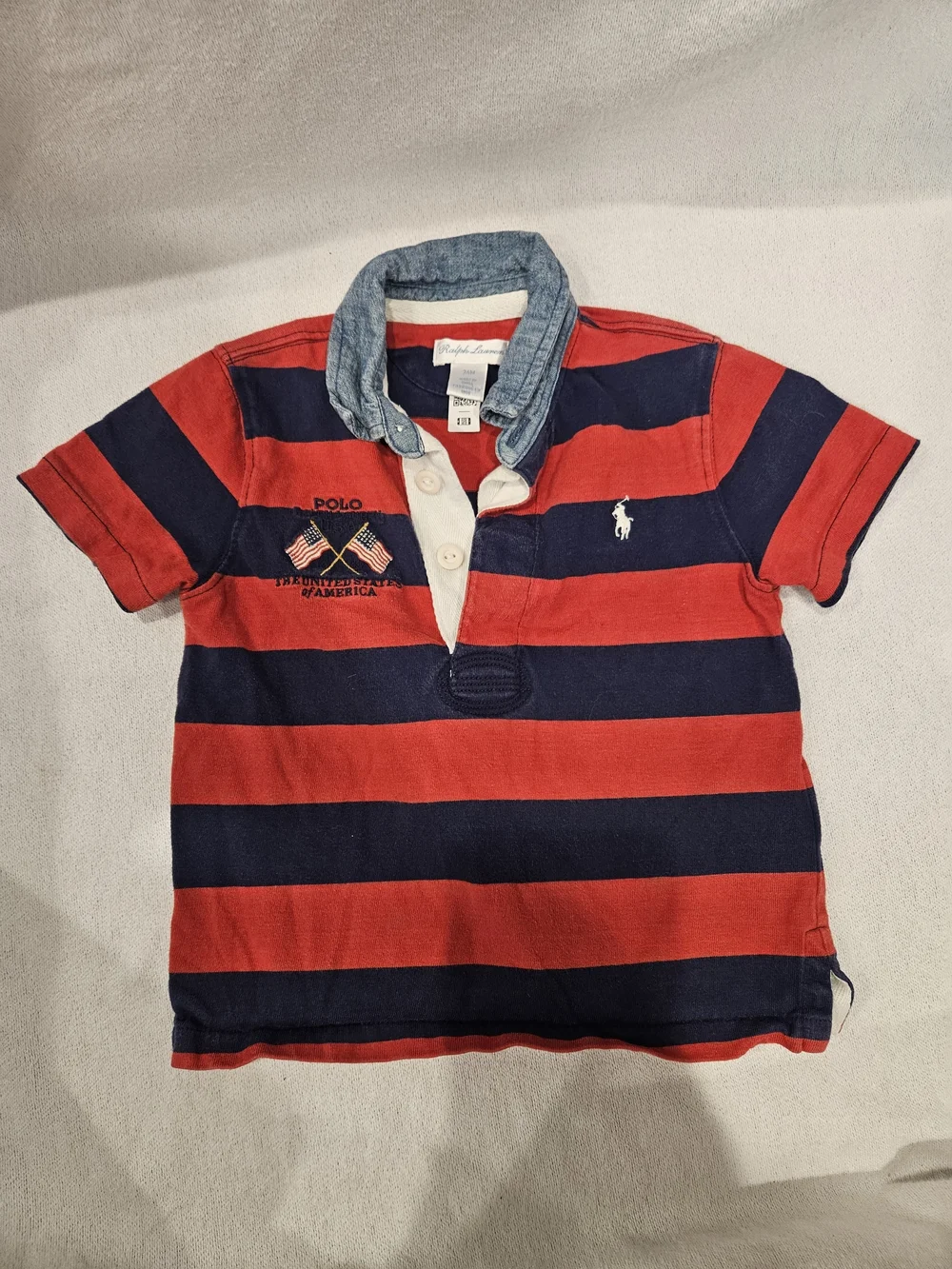Polo by Ralph Lauren Kids' Red & Navy Striped Rugby Polo, Patriotic Flag